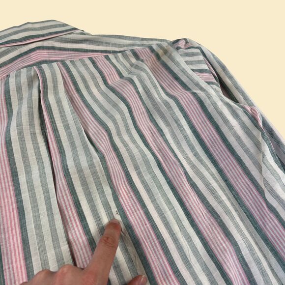 90s Ike Behar linen mens shirt, size S mens striped button down, white & blue - Picture 10 of 10